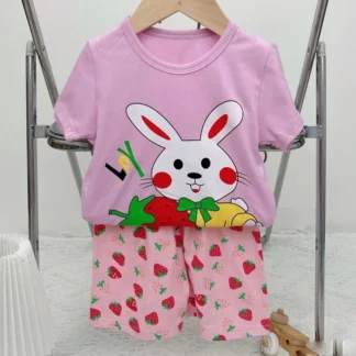 Pijama Niña Conejita Frutilla Lila 100% Algodón Polera + Short | Talla 1