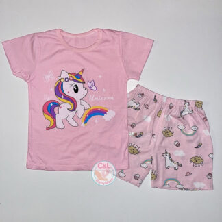 Pijama Niña Unicornio Arcoiris 100% Algodón Polera + Short | Talla 1