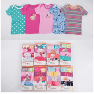 Pack 5 Poleras Bebé Niña Manga Corta 100% Algodón | Remate