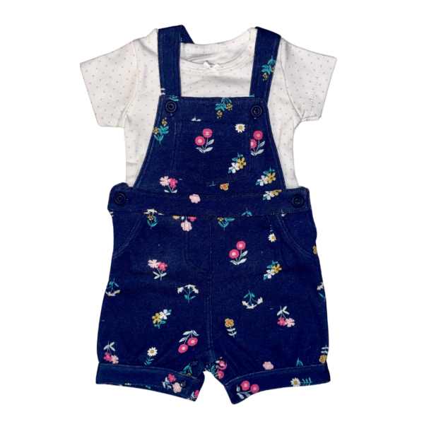 Jardinera Bebé Niña Algodón Azul Flores 🌼 | 9 y 12 Meses | Remate