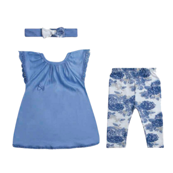 Conjuntos 3 piezas Verano para niñas Polera Calza 6 meses - Azul Floreado