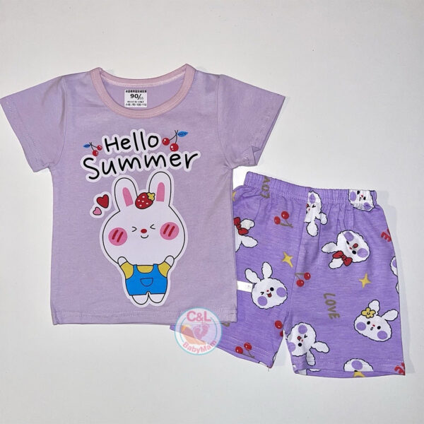Pijama de Verano para Bebés y Niñas 1 y 6 Años Polera/Short Hello Summer Lila