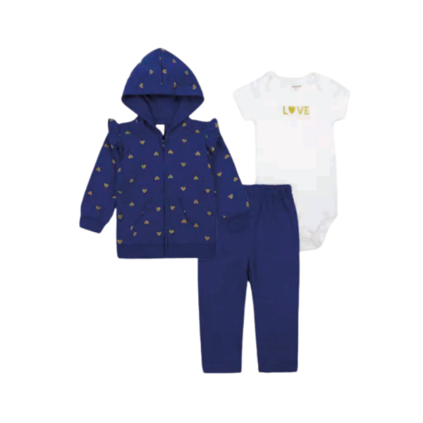 Buzos de 3 Piezas 100% Algodón Bebés Niñas - Azul Corazón 3 y 6 meses