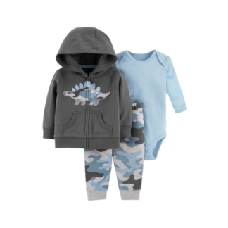 Conjunto Buzo Bebé Niño  3 Piezas Dino Gris 100% Algodón | Remate