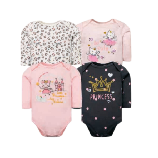 Pack de 4 Bodys Manga Larga para Bebé Niña - Ratoncita