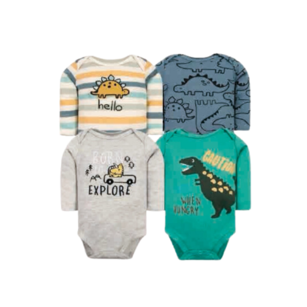 Pack de 4 Bodys Manga Larga para Bebé Niño - Dino Explore