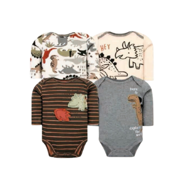 Pack de 4 Bodys Manga Larga para Bebé Niño - Dino