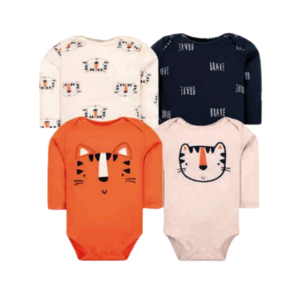 Pack de 4 Bodys Manga Larga para Bebé Niño - Tigre