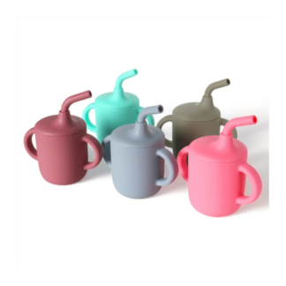 Vaso de Silicona con Bombilla para Bebé | 2 Asas 5 Colores