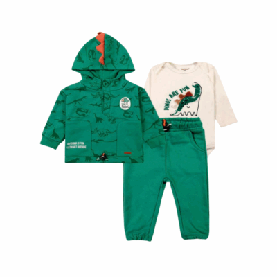 Buzos de 3 Piezas 100% Algodón para Bebés y Niños - Dino Turquesa