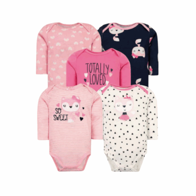 Pack de 5 Bodys Manga Larga para Bebé Niña - Zorritas Sweet