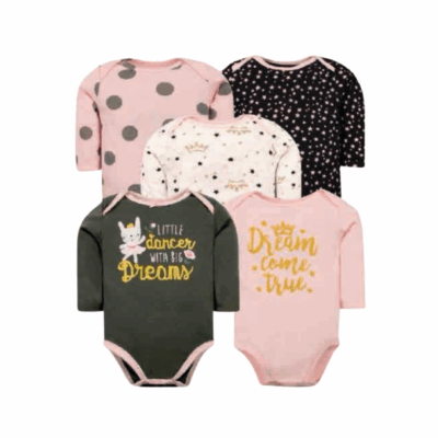 Pack de 5 Bodys Manga Larga para Bebé Niña - Conejita Bailarina