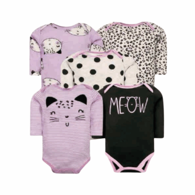 Pack de 5 Bodys Manga Larga para Bebé Niña - Gatitas
