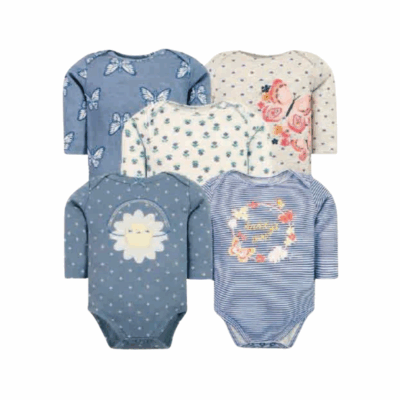 Pack de 5 Bodys Manga Larga para Bebé Niña - Mariposas