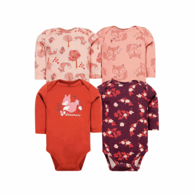 Pack de 4 Bodys Manga Larga para Bebé Niña - Zorrita Dreams