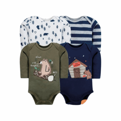 Pack de 4 Bodys Manga Larga para Bebé Niño - Oso Casa