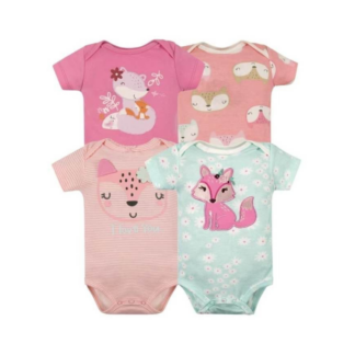 Pack 4 Bodys Bebé Niña Manga Corta 100% Algodón Premium | Remate