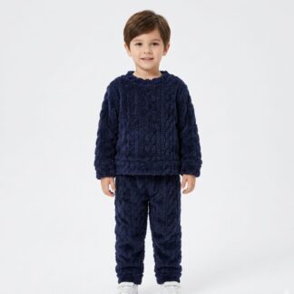 Pijama Peludito Niño Plush | Conjunto Abrigado 2 Piezas Azul Marino 5 años