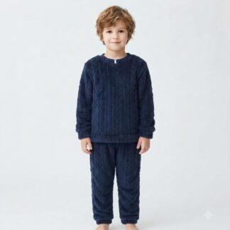 Pijama Peludito Niño Azul Marino | Plush Abrigado Talla 6 a 9