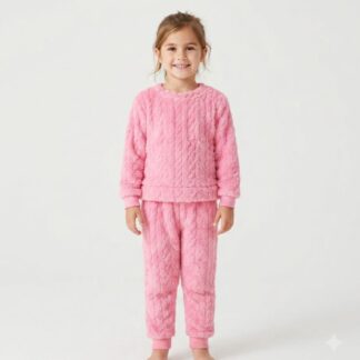 Pijama Peludito Niña Rosa | Plush Abrigado Talla 6 a 9
