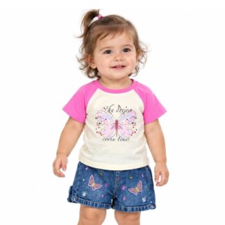 Conjunto Niña Mariposa Polera 100% Algodón + Short Jeans – Talla 1 | Remate