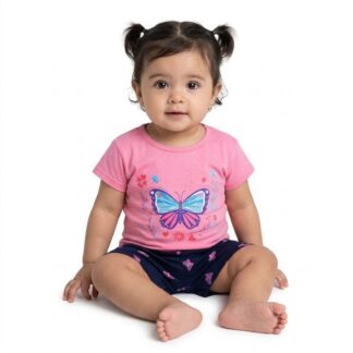 Conjunto Niña 100% Algodón Polera + Short Mariposa y Unicornio | Remate