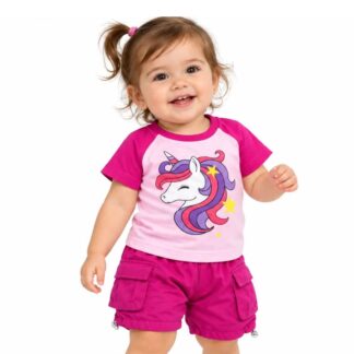 Conjunto Niña Unicornio Polera Manga Corta + Short Ajustable – Talla 1 | Remate