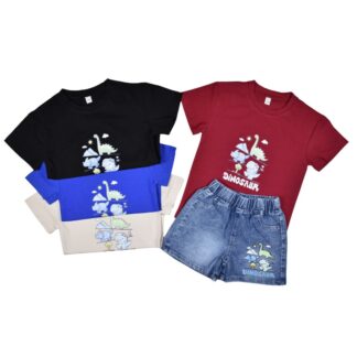 Conjunto Niño Dinosaurios Polera 100% Algodón + Short de Jeans Talla 2 a 5