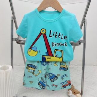 Pijama Niño Retroexcavadora 100% Algodón Polera + Short | Talla 1