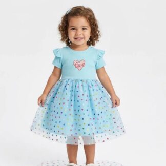 Vestido de verano para niña con brillos y bordado | Liquidación